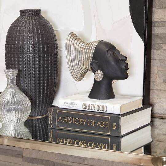 9" Black & Silver Finish Africa Inspired Woman Face Sculpture